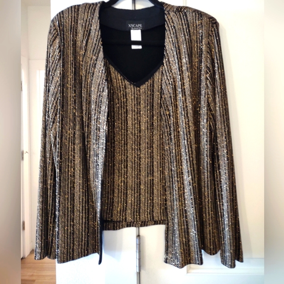 SALE XSCAPE By Joanne Chen SZ L Mint Condition Gorgeous Black & Gold - Picture 4 of 7